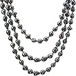 HinsonGayle Extreme Baroque Collection 10-11mm Ultra-Iridescent Black Fireball Baroque Cultured Pearl Rope Necklace (Sterling Silver)