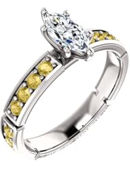 18K White Gold Marquise Cut White and Yellow Diamond Ring -- LIFETIME WARRANTY