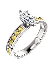 Platinum Marquise Cut White and Yellow Diamond Ring -- LIFETIME WARRANTY