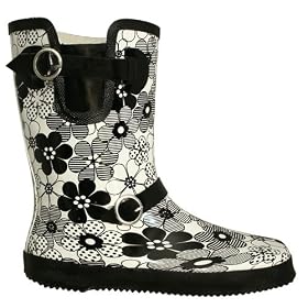Black Flower Festival Wellies Wellingtons Boots