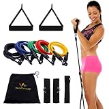 Wacces&reg; New Set of 5 High Quality Covered Resistance Bands with Door Anchor Great for Exercise
