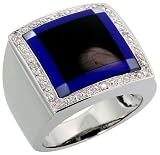 14K White Gold Men's Ring, w/ 0.10 Carat Brilliant Cut Diamonds, Mother of Pearl & Lapis Lazuli, 13/16 (20mm) wide