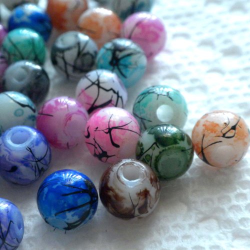 50pcs Mix Artistic Marble Design Lampwork Glass 