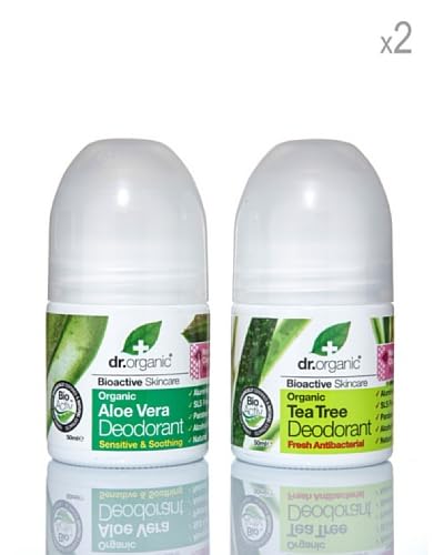 Dr Organic Set 4 Pezzi Deodorante Roll-On 2 Tea Tree e 2 Aloe