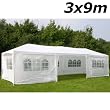 Pavillion 3 x 9 Meter in Wei� - inkl. 8 Seitenteile