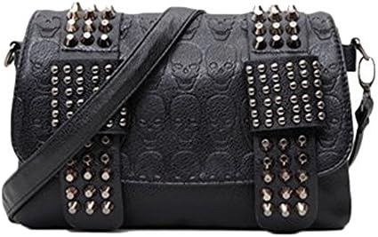 VOGLLY Women's Studded Rivet Skull Pattern Small Crossbody Bag Mini Punk Purse
