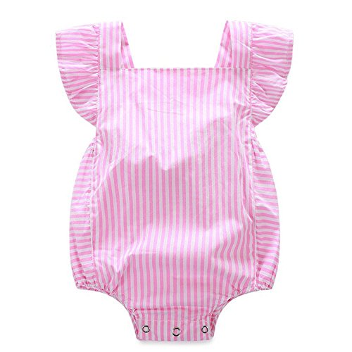 Baby Girls' Pink Striped Cotton Ruffles Romper Summer Bodysuit