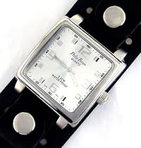 NEW PHILIP PERSIO LEATHER WIDE CUFF MEN'S SQUARE WATCH