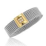 Mens Gold Plated Stainless Steel Diamond Band Ring (H, SI, 0.02 carat)-Band Width:5mm-Size 8
