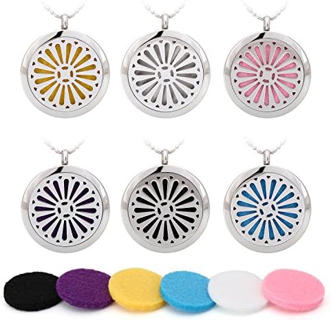 Aromatherapy Essential Oil Diffuser Necklace, Stainless Steel Locket Pendant with 24" Beads Chain and 6 Color Felt Pads A01