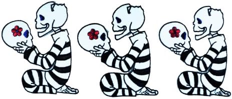 Skull Skeleton Dead Prisoner Biker Horror Goth Punk Emo Rock DIY Applique Embroidered Sew Iron on Patch 3pcs.(black-white)