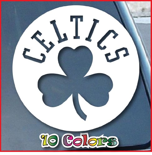 Boston Celtics Car Window Vinyl Decal Sticker 4" Wide (Color: White)