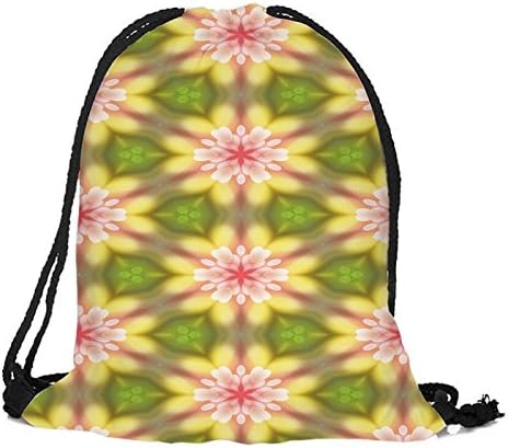 Travel Drawstring Backpack Kaleidoscope Floral Pattern Sports Portable Sackpack