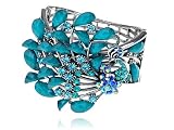 Faux Turquoise Beads Sapphire Crystal Rhinestone Peacock Bird Bracelet Bangle