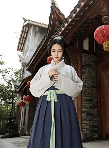 Vintage Chinese Sweat Honey Han Dynasty Daily Dress Fairy Kei Mori Girl Cotton Hanfu Clothing (165CM)