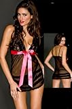 mesh chemise with big satin bow and ruffles