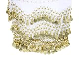 Foulard Ceinture Sequins Dorés Danse Orientale, Blanc