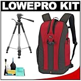 Lowepro Flipside 300 Digital SLR Camera Backpack Case (Red) + Tripod + Accessory Kit for Canon Rebel XSi, XS, T1i, T2i, EOS 50D, 5D, 7D, Nikon D3000, D5000, D40, D60, D90, D300, D300s, Olympus Evolt E-3, E-30, E-450, E-520, E-620, and Sony Alpha A230, A330, A380, A450, A500, A550, A850, A900