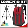 Lowepro Flipside 300 Digital SLR Camera Backpack Case (Red) + Tripod + Accessory Kit for Canon Rebel T3, T3i, T1i, T2i, EOS 60D, 5D, 7D, Nikon D3000, D3100, D5000, D5100, D7000, D300s, Olympus Evolt E-5, E-30, E-620 & Sony Alpha A560, A580, A33, A35, A55