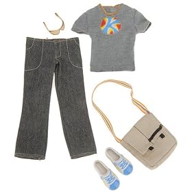 Ken Guy Time Fashion Clothes Black Jeans with Gray Shirt and Accessories by