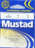 Sliced Shank AA Sz1 1 bag of 10Hks Nklplated - Mustad Hooks 92663-1 pc/26, Fishing Hooks