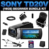 Sony HDR-TD20V High Definition Handycam 20.4 MP 3D Camcorder with 10x Optical Zoom (16GB Beginner Bundle Kit) includes NP-FV70 Charger, NP-FV70 Battery, 16GB SD Memory, Carrying Case, Full Size Tripod, HDMI Cable, USB Card Reader, Card Wallet, Cleaning Kit - (HDR-TD20V/S)