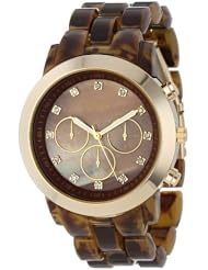 Breda Womens 2307-Tort/Gold "Brooke" Oversized Bezel Mother-Of-Pearl Dial Rhinestone Hour Markers Plastic Band Watch