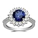 Jewelili Created White and Blue Sapphire Cluster Ring in Sterling Silver - Size 7