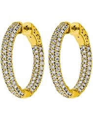 2.70 ct. tw Round Cut Diamond Pave Inside Outside Hoop Earrings - G-H SI1 - 18 Kt. Yellow Gold