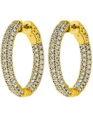 4.60 ct. tw Round Cut Diamond Pave Inside Outside Hoop Earrings - E-F VS1 - 18 Kt. Yellow Gold