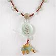 Carved Green Jade Lantern Pendant on Brown Braided Cord, #8945
