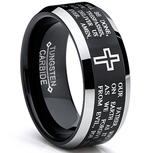 8MM Black LORD'S PRAYER Tungsten Ring Wedding Band Sizes 7 to 13