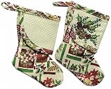 Mini Quilted Christmas Stocking-Holly And Pine W/Ivory