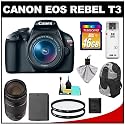 Canon EOS Rebel T3 12.2 MP Digital SLR Camera Body & EF-S 18-55mm IS II Lens with 75-300mm III Lens + 16GB Card + Battery + Backpack Sling Case + (2) Filters + Cleaning Kit