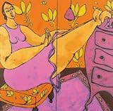 Les Pieds Sur La Commode by Patricia Simsa. CANVAS with 3/4 inch bars. 11.75 inches width by 11.75 inches height. Highest Quality Art Poster Print