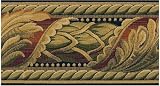 Tan and Scarlet Tapestry Acanthus Leaf Wallpaper Border