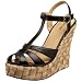 Miss Me Women's Heart-10 Peep Toe T-Strap Wedge,Black,7 M US