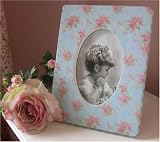 French Shabby Chic Photograph / Picture Frame with Blue and Pink Roses Design. Would make a lovely gift.