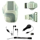 White Adjustable Deluxe Sportband / Workout Armband with Adaptable Neck Str ....