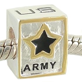 Petite U.S. Army Sterling Silver with 14K Gold Bead for European Charm Bracelet