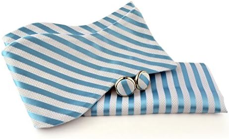 Uomo Vennetto Men's Oasis and White Striped Polyester Self Tie Bow Tie and Cufflinks