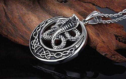 Men Stainless Steel Gothlic Cobra Pendant with 24 Inch Long Braided Stainless Steel Chain Necklace (KP31777-D)