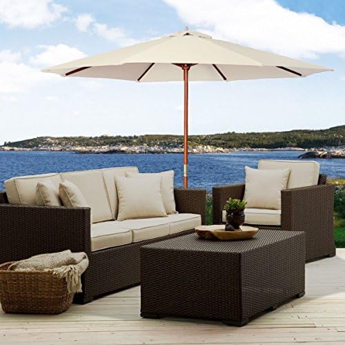 10Ft Wooden Patio Umbrella Sun Shade Wood Pole Outdoor Beach Cafe Garden Beige, Can be mounted on stands or middle of table if holes available