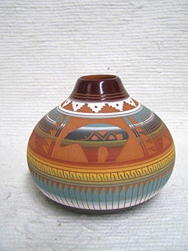 Native American Navajo Red Clay Pot--Small Smoke Pot with Spirit Bear