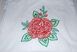 Embroidered White T with Single Stich flow Mint Green and Red Adult-L