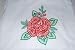 Embroidered White T with Single Stich flow Mint Green and Red Adult-L