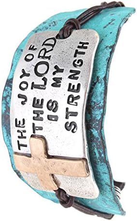 Bling Bar Engraved Metal Cross Bracelet (PATINA TURQUOISE)