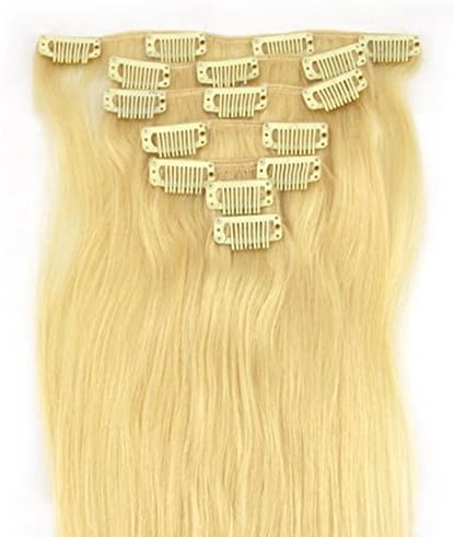 15" 7PCS Clip In Remy Human Hair Extensions 70g (#613-lightest blonde/Bleach blonde)