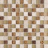 Fusion DESERT BEIGE Stone & Glass Mosaic Brick Tiles For Kitchen Bathroom Backsplash, Shower Walls - 10 Tiles per Box - Minimum Order 1 Box - Price is Per Tile