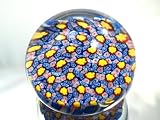Murano Design Mouth Blown Sapphire Milk White Millefiori Art Glass Paperweight PW-1128